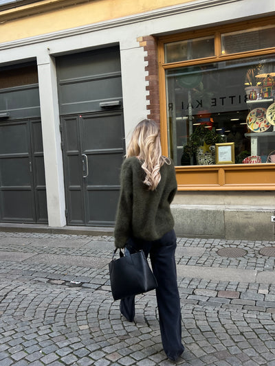 Roro mohair kofta new v hals armygreen - 23356