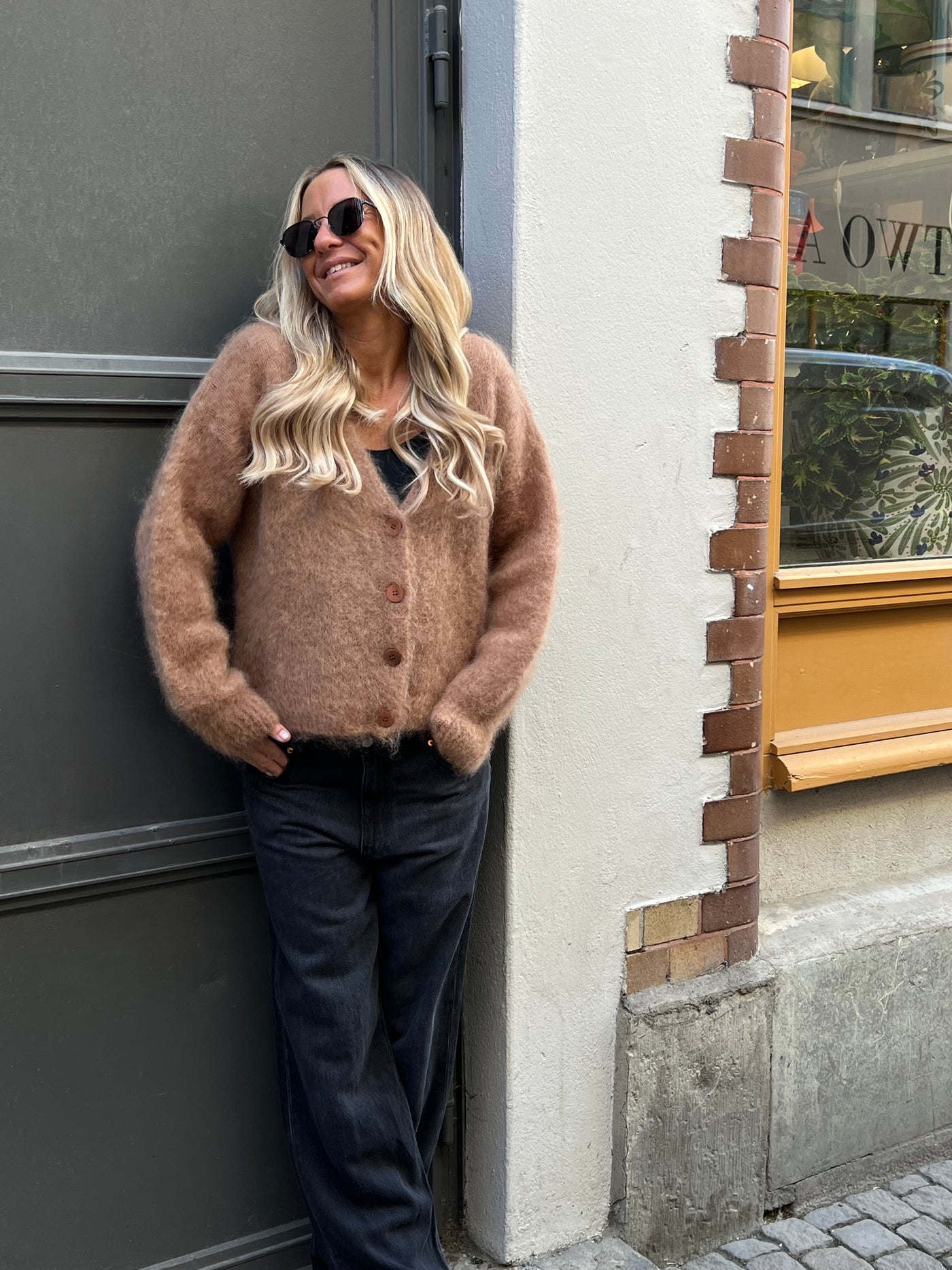 Roro Mohair Kofta Kort med knapp Camel